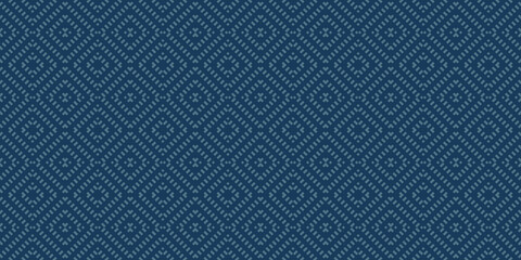 Fototapeta premium Vector geometric seamless pattern. Dark blue color abstract graphic background with squares, rhombuses, grid. Simple wicker texture. Ethnic tribal style ornament. Repeated retro vintage geo design