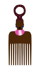 Afro comb symbol. Afro Comb Vector. African black woman. Afro hairbrush sign. Flat style