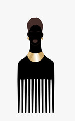 Afro Comb Vector. African black woman. Afro hairbrush sign. Afro comb symbol. 