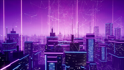 Metaverse city with connection, 3d render
