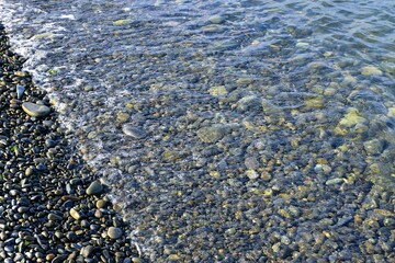 Rocky seashore. Clear sea water.Black Sea.Russia.