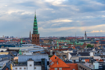 Obraz premium Beautiful aerial view of the delish city of Copenhagen the capital of Denmark, it's impressive historical architecture and skyscrapers