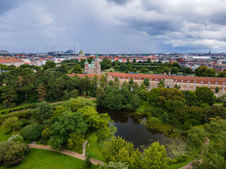 Fototapeta na wymiar Beautiful aerial view of Frederiksborg Castle - palace and its gardens in Copenhagen Denmark 