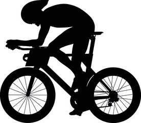 Professional racing cyclist, sport cyclist riding a racing bike, triathlon street sport Aero road bike in motion. Detailed vector realistic silhouette