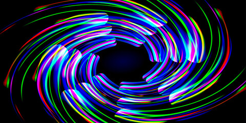 Abstract neon light swirl effect on black background wind