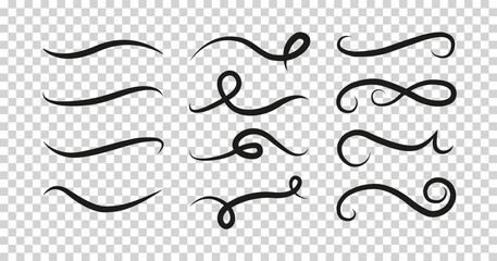 Hand drawn collection of curly swishes, swashes, swoops. Calligraphy swirl. Highlight text elements. Vector illustration.