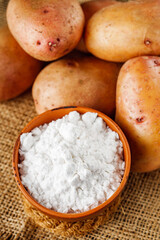 potato starch on a dark rustic background