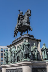 Equestrian monument of Kaiser Friedrich Wilhelm III, King of Prussia at Heumarkt square. Cologne,...