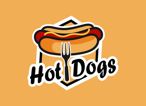 Logo of hotdog. Hot dog fast food logo design template. 