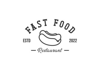 Logo of hotdog. Hot dog fast food logo design template. 