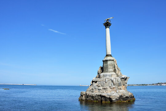 SEVASTOPOL, CRIMEA, RUSSIA - MAY 30, 2019: Monument to the Scuttled Ships in Sevastopol Bay. It was built in 1905 in honor of the 50th anniversary of the First Defense of Sevastopol in the Crimean War