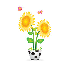Cute sunflower isolated on white background Vector illustration.