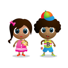 boy and girl african american vector illustration