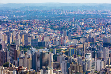 Fototapeta na wymiar City of Belo Horizonte seen from the top of the Mangabeiras viewpoint during a beautiful sunny day. Capital of Minas Gerais, Brazil.