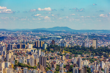 City of Belo Horizonte seen from the top of the Mangabeiras viewpoint during a beautiful sunny day. Capital of Minas Gerais, Brazil.