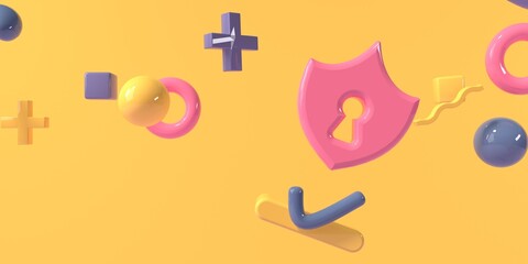 Security icon with geometric shapes - 3D render