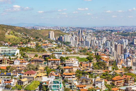 City of Belo Horizonte seen from the top of the Mangabeiras viewpoint during a beautiful sunny day. Capital of Minas Gerais, Brazil.