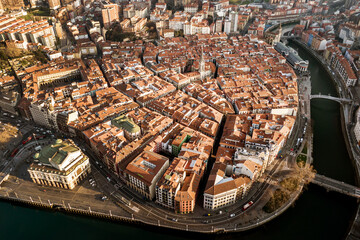 Bilbao old town, aerial drone view