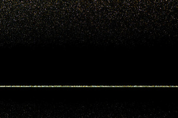 Fototapeta premium Black background with gold and silver sparkles. Stylish festive dark background copy space and glowing bokeh. Gold glitter defocused abstract Twinkly Lights Background.
