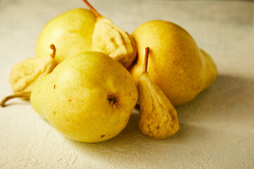 Pears and dried pears on the White background. High-quality photo
