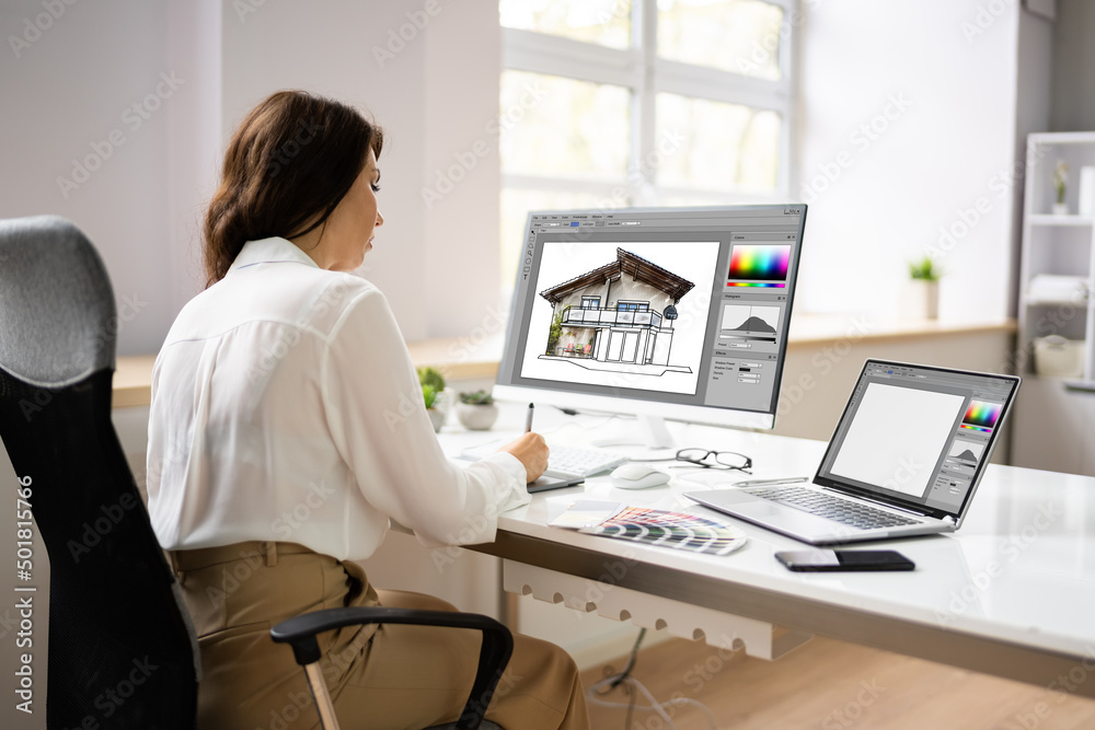 Poster House Designer And Decorators Using Computer