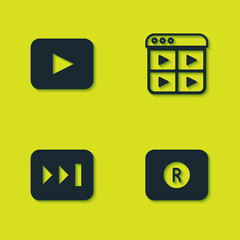 Fototapeta premium Set Play button, Record, Fast forward and Music playlist icon. Vector