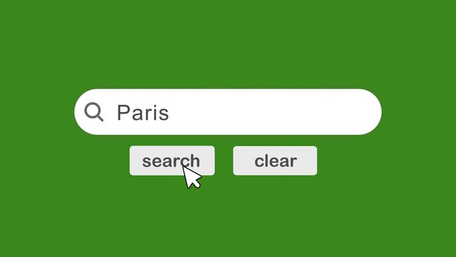 paris typing on Search Bar with click Animation On Green Background.searching the word on internet search browser.