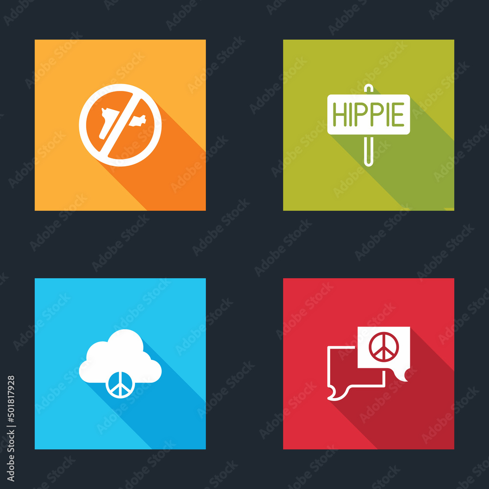 Sticker set no war, peace, cloud and speech bubble chat icon. vector