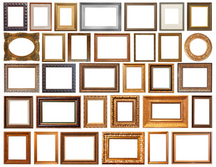 set picture frames isolated on white background retro gilding gold silver antique