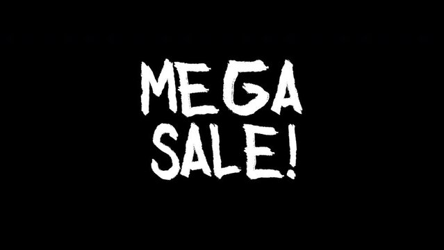 mega sale word - Hand drawn animated wiggle . Two color - black and white. 2d typographic doodle animation. High resolution 4K.