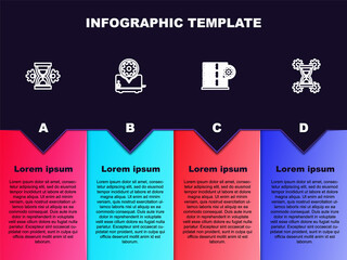 Set line Hourglass setting, Toaster, Server and . Business infographic template. Vector