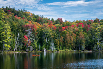 Man Fishing Alone in a Canoe at Black Pond in the Northern Adirondacks