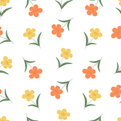 Orange and Yellow Flower, Seamless Pattern, Vector