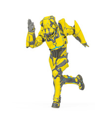 man in an armored nano tech suit is running fast