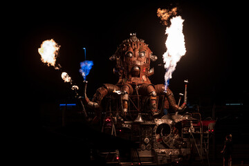 El Pulpo Mecanico, a Statue that Shoots Fire, Originally Built for Burning Man, Shown Here at Circuit of the Americas for the 2021 Formula 1 Grand Prix