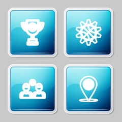 Set line Award cup with basketball ball, Planning strategy concept, Basketball players and Location icon. Vector