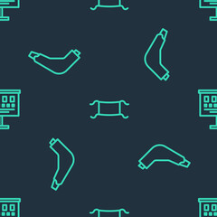 Set line Medical protective mask, Inhaler and Eye test chart on seamless pattern. Vector