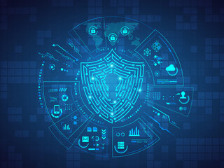 Security shield  lock digital background 2d illustration