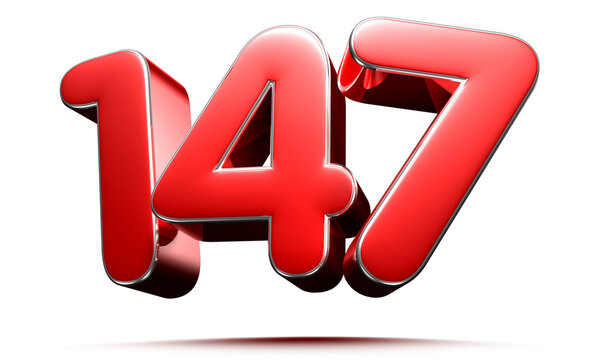 Rounded red number 147 3D illustration on white background have work path.