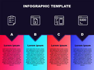 Set line Clipboard with checklist, Software, and Code terminal. Business infographic template. Vector