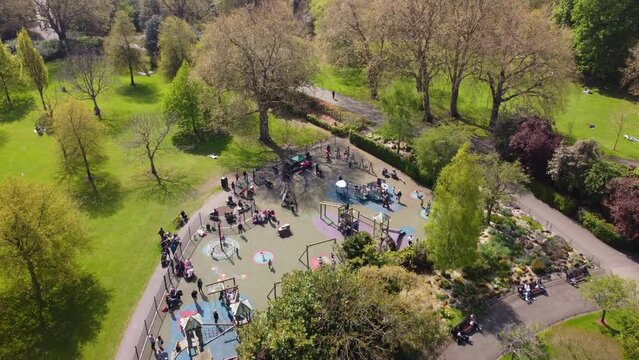 Famous St Stephens Green Park In Dublin From Above - Aerial View By Drone