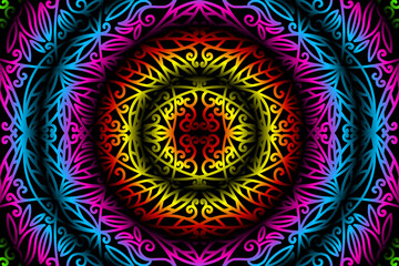 seamless colourful caleidoscope gradient flower and leaf line art pattern of indonesian culture traditional tenun batik ethnic dayak ornament for wallpaper ads background 