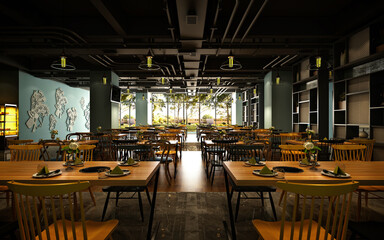 Fototapeta na wymiar 3d render restaurant cafe interior