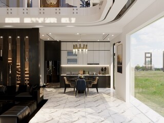 3d render of luxury villa house living room