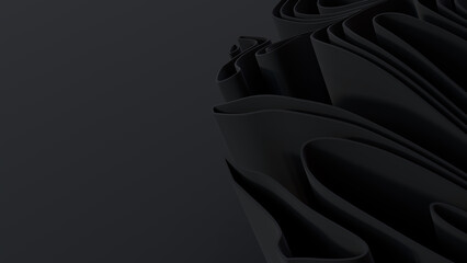 Black 3D Waves arranged to create a Dark abstract background. 3D Render with copy-space.  
