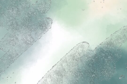 Water Color Green Gradient And Sliver Glitter Background, Concept Smoke, Artwork, Wallpaper, Card, Ink, Pastel, Sweet