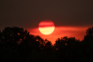 Sun Setting Through Forest Fire Smoke