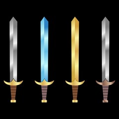 Vector illustration set of powerful sword for battle, luxury design elements, games, logo. Kingdom theme