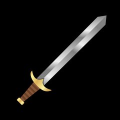 Vector illustration of powerful sword for battle, luxury design elements, games, logo. Kingdom theme