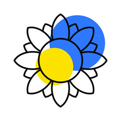 Ukrainian sunflower illustration. Ukrainian flower icon in yellow and blue colors isolated on white background. Vector EPS 10